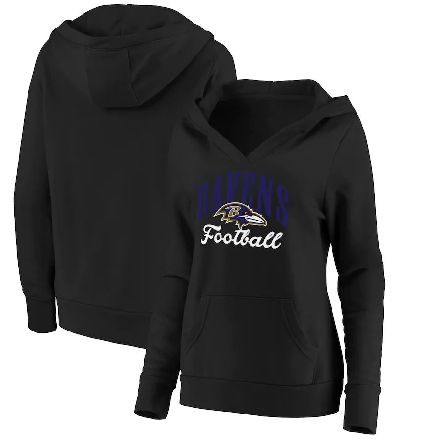 Women Baltimore Ravens Fanatics Branded Black Victory Script V-Neck Pullover Hoodie->women nfl jersey->Women Jersey